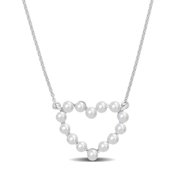 Freshwater Cultured Pearl Outline Heart Necklace in 14K White Gold-17"