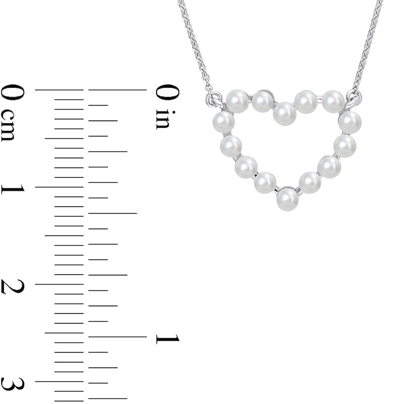 Main Image 3 of Freshwater Cultured Pearl Outline Heart Necklace in 14K White Gold-17"