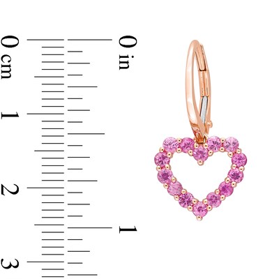 Pink Sapphire Outline Heart Drop Earrings in 10K Rose Gold