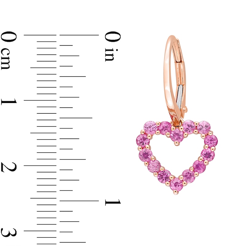 Main Image 3 of Pink Sapphire Outline Heart Drop Earrings in 10K Rose Gold