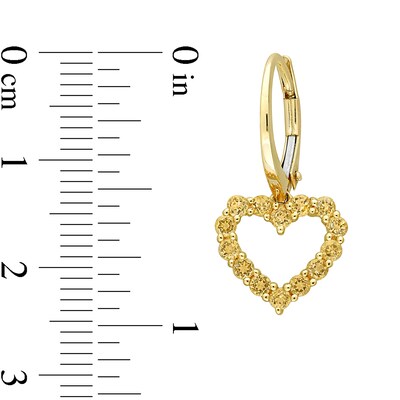 Citrine Outline Heart Drop Earrings in 10K Gold