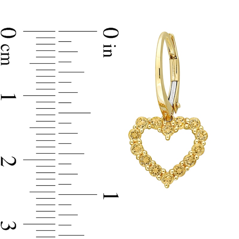Citrine Outline Heart Drop Earrings in 10K Gold