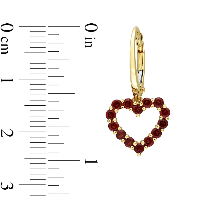 Main Image 3 of Garnet Outline Heart Drop Earrings in 10K Gold