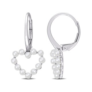 Freshwater Cultured Pearl Outline Heart Drop Earrings in 14K Gold
