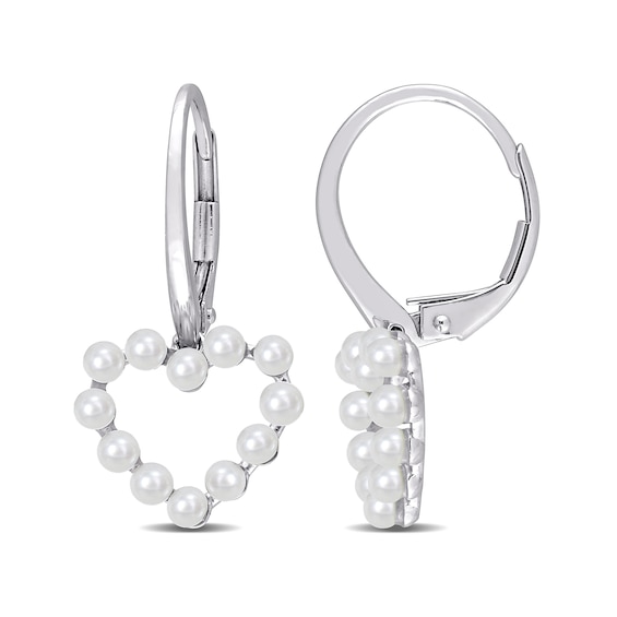 Freshwater Cultured Pearl Outline Heart Drop Earrings in 14K Gold