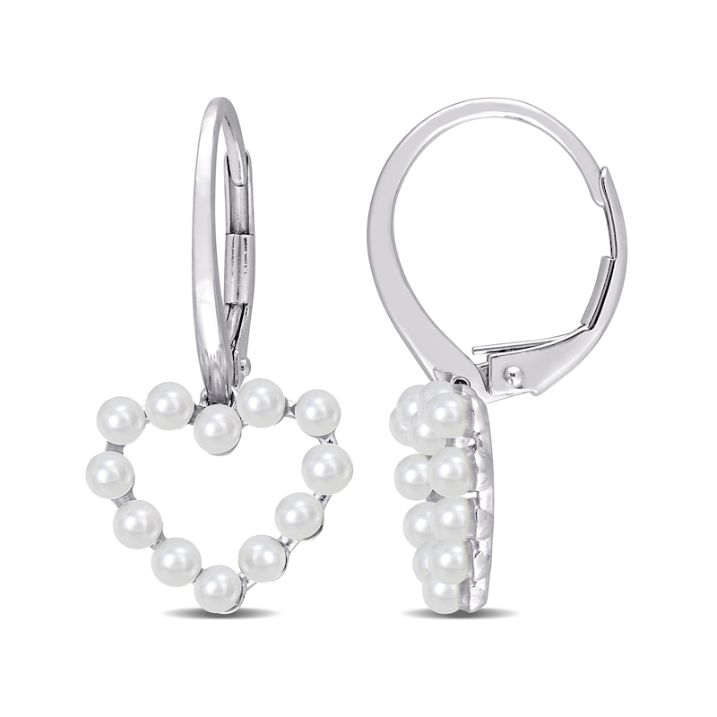 Freshwater Cultured Pearl Outline Heart Drop Earrings in 14K Gold