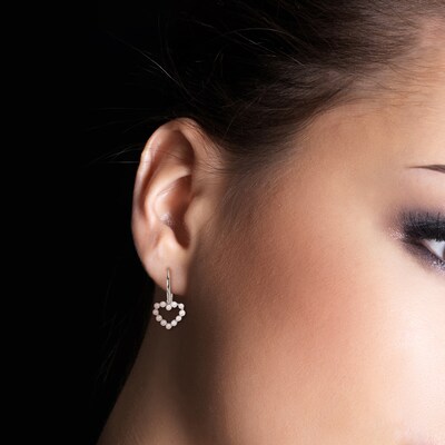 Freshwater Cultured Pearl Outline Heart Drop Earrings in 14K Gold