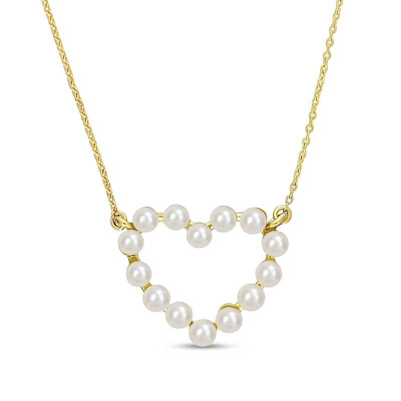 Freshwater Cultured Pearl Outline Heart Necklace in 14K Gold-17
