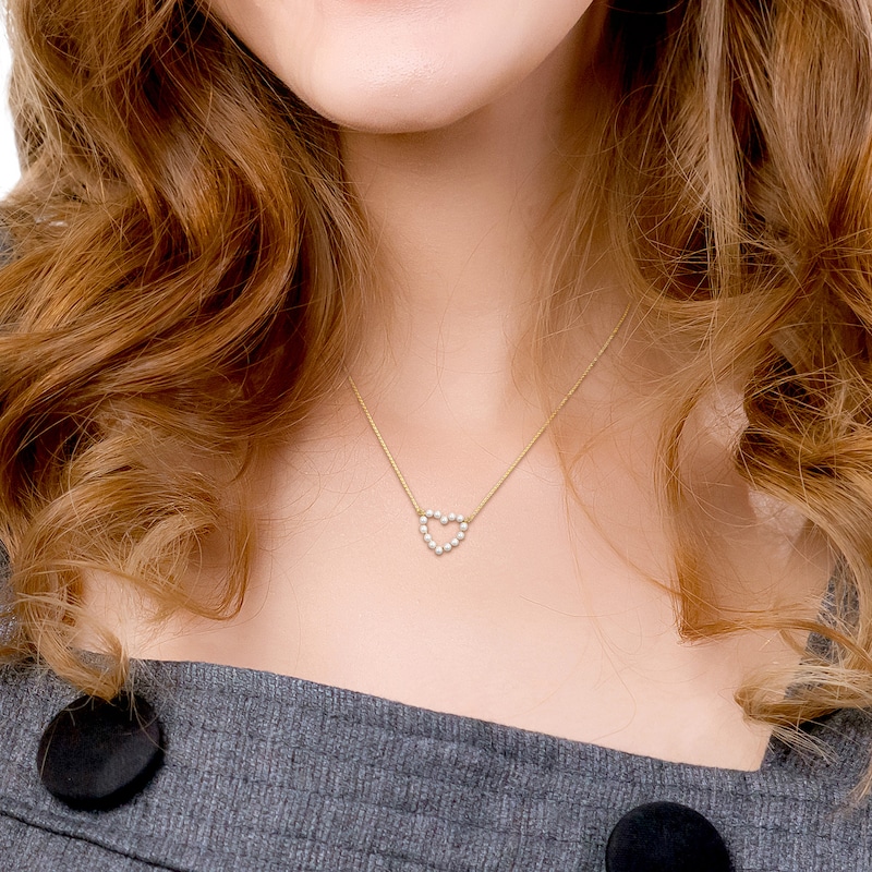 Freshwater Cultured Pearl Outline Heart Necklace in 14K Gold-17