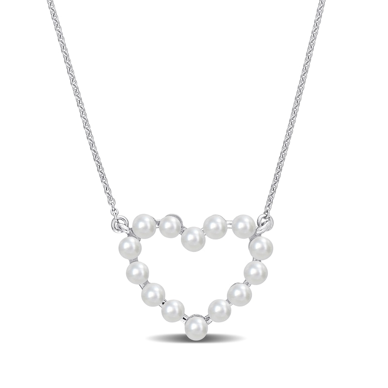 Freshwater Cultured Pearl Outline Heart Necklace in 14K Gold-17