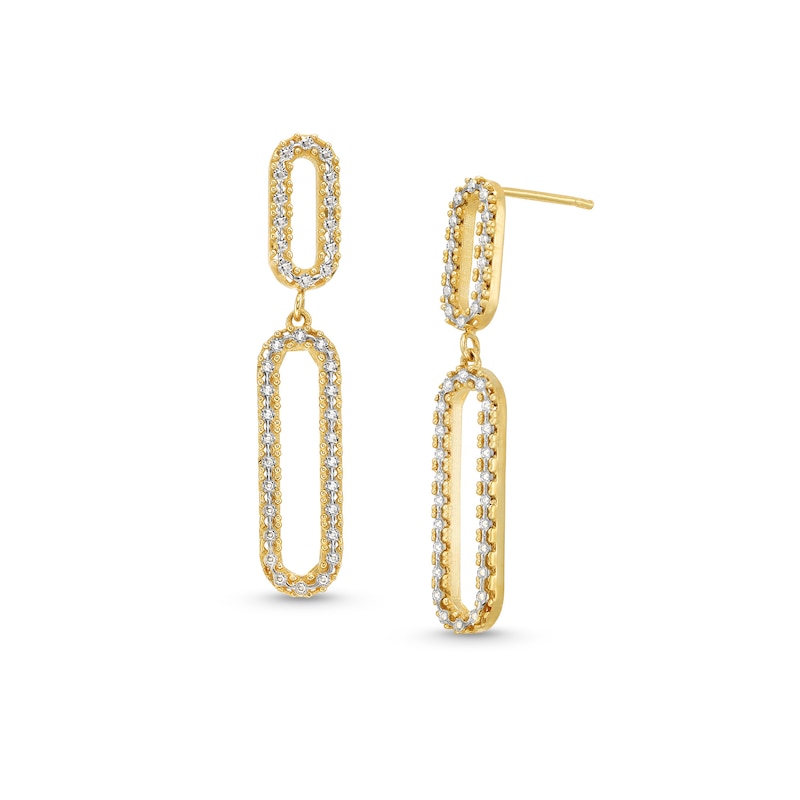 Italian Brilliance™ Diamond-Cut Paper Clip Dangle Drop Earrings in 14K Two-Tone Gold