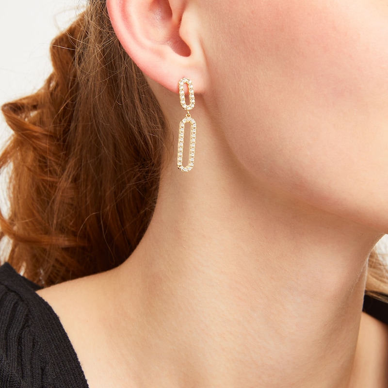 Italian Brilliance™ Diamond-Cut Paper Clip Dangle Drop Earrings in 14K Two-Tone Gold
