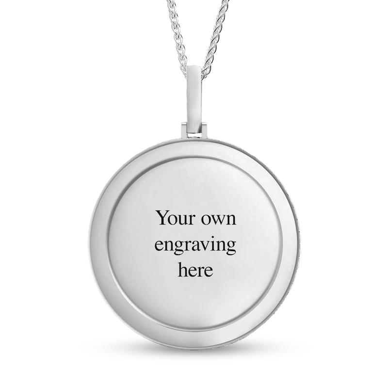 Main Image 3 of Men's 1.25 CT. T.W. Black Diamond Frame Engravable Photo Circle Pendant in Sterling Silver (1 Image and 3 Lines) - 22"