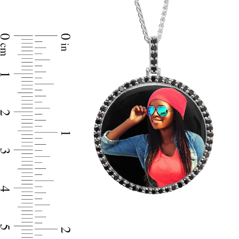 Main Image 4 of Men's 1.25 CT. T.W. Black Diamond Frame Engravable Photo Circle Pendant in Sterling Silver (1 Image and 3 Lines) - 22"