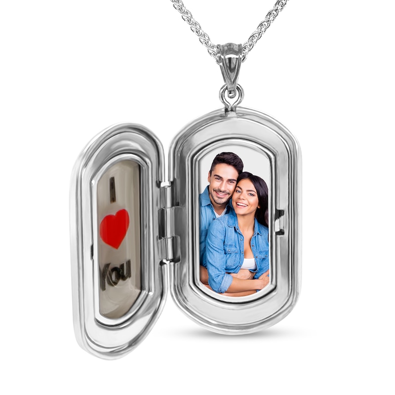Main Image 3 of Men's Engravable Dog Tag Style Locket in Sterling Silver (2 Images and Initials) - 22&quot;