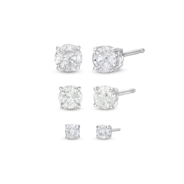 Essentials 1.01 CT. T.W. Diamond Solitaire Three Pair Stud Earrings Set in 10K White Gold