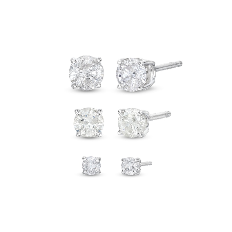 Essentials 1.01 CT. T.W. Diamond Solitaire Three Pair Stud Earrings Set in 10K Gold|Peoples Jewellers