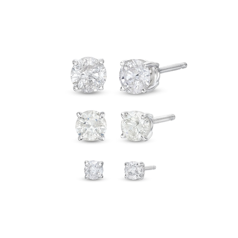 Main Image 1 of Essentials 1.01 CT. T.W. Diamond Solitaire Three Pair Stud Earrings Set in 10K White Gold