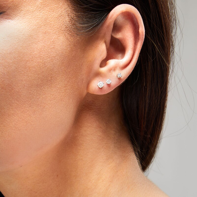 Main Image 2 of Essentials 1.01 CT. T.W. Diamond Solitaire Three Pair Stud Earrings Set in 10K White Gold