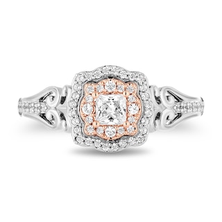 Enchanted Disney Belle 0.58 CT. T.W. Princess-Cut Diamond Ornate Engagement Ring in 14K Two-Tone Gold