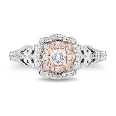 Enchanted Disney Belle 0.58 CT. T.W. Princess-Cut Diamond Ornate Engagement Ring in 14K Two-Tone Gold