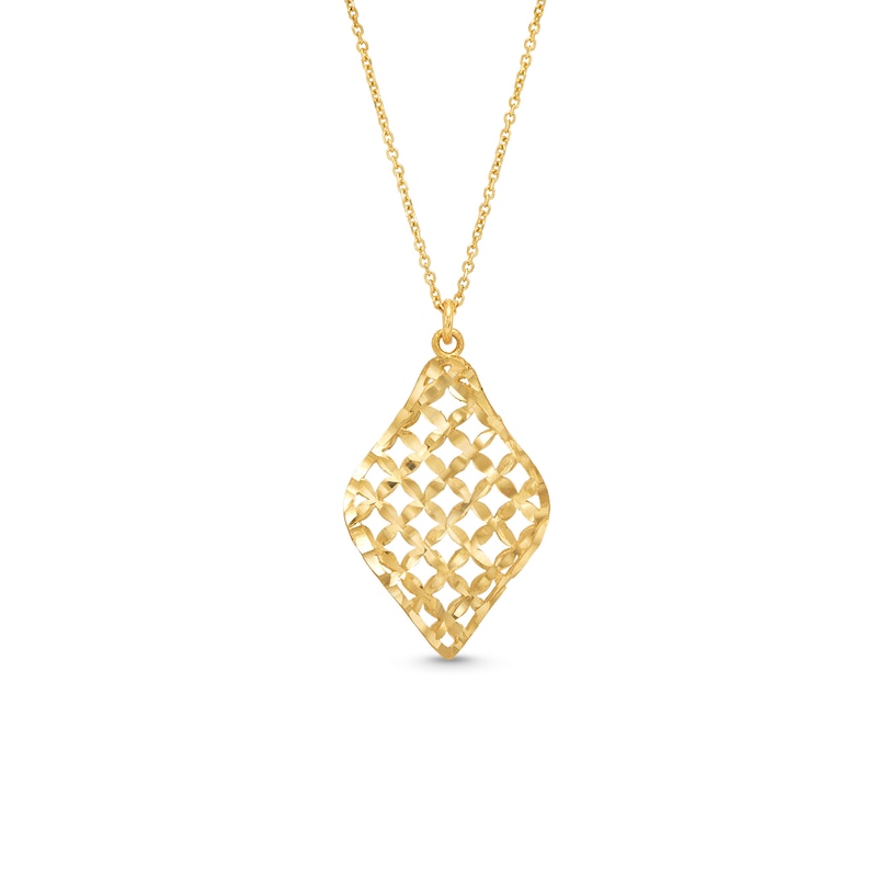 Puffed Lattice Flame Pendant in 14K Gold