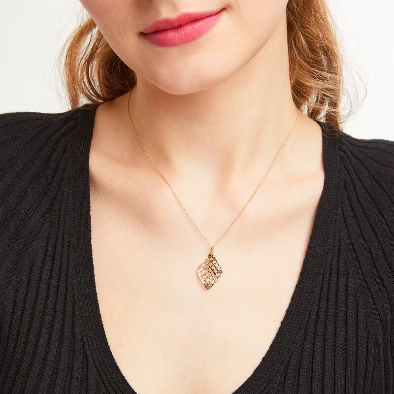 Main Image 2 of Puffed Lattice Flame Pendant in 14K Gold