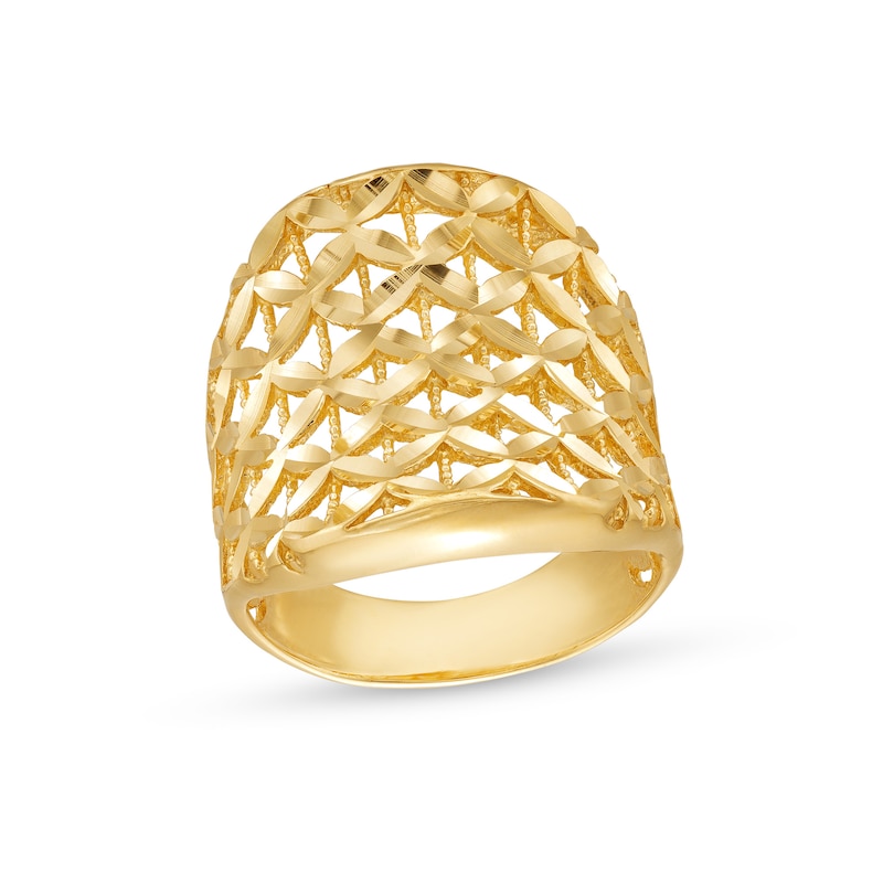 Diamond-Cut Floral Lattice Ring in 14K Gold|Peoples Jewellers