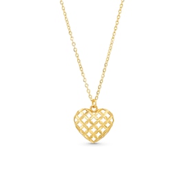 Puffed Lattice Heart Pendant in 14K Gold