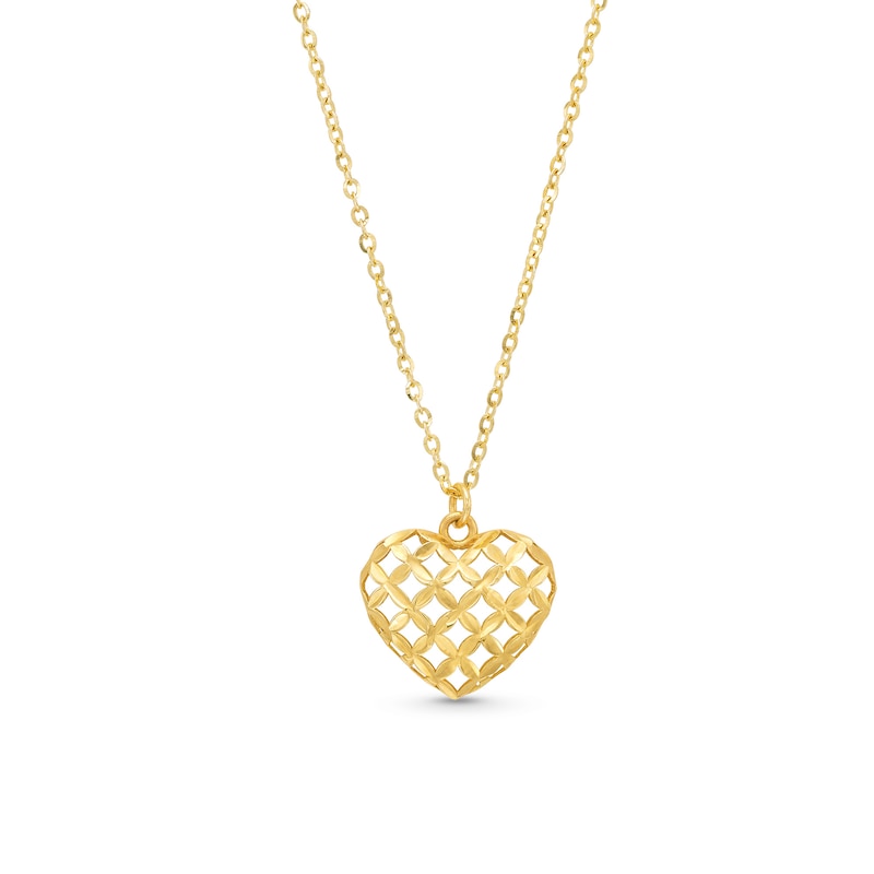 Puffed Lattice Heart Pendant in 14K Gold