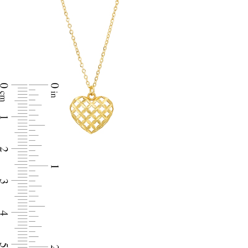 Italian Brilliance™ Puffed Lattice Heart Pendant in 14K Gold