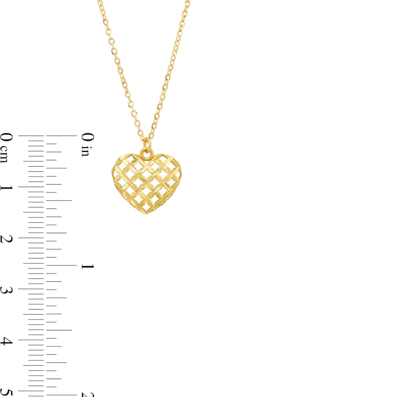 Puffed Lattice Heart Pendant in 14K Gold