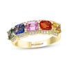 Thumbnail Image 1 of EFFY™ Collection Sideways Emerald-Cut Multi-Colour Sapphire and 0.145 CT. T.W. Diamond Five Stone Ring in 14K Gold