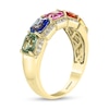 Thumbnail Image 2 of EFFY™ Collection Sideways Emerald-Cut Multi-Colour Sapphire and 0.145 CT. T.W. Diamond Five Stone Ring in 14K Gold