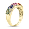 Thumbnail Image 1 of EFFY™ Collection Sideways Emerald-Cut Multi-Colour Sapphire and 0.145 CT. T.W. Diamond Five Stone Ring in 14K Gold