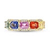 Thumbnail Image 3 of EFFY™ Collection Sideways Emerald-Cut Multi-Colour Sapphire and 0.145 CT. T.W. Diamond Five Stone Ring in 14K Gold