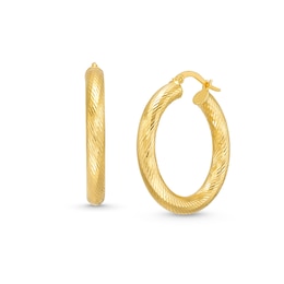 Italian Brilliance™ Diamond-Cut 20.0mm Tube Hoop Earrings in Hollow 14K Gold