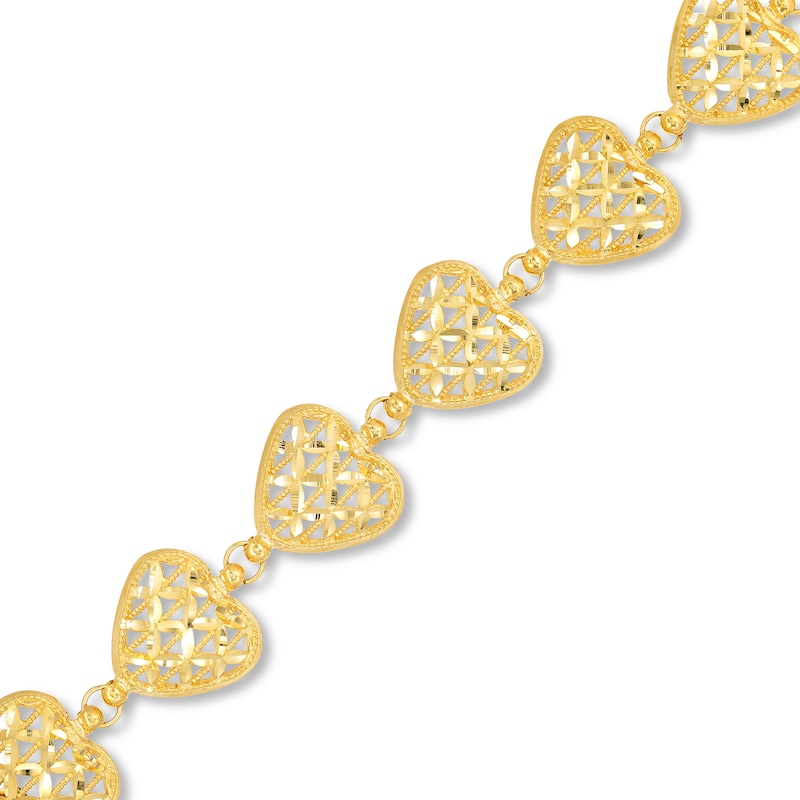 Puffed Lattice Hearts Line Bracelet in 14K Gold - 7.5"|Peoples Jewellers