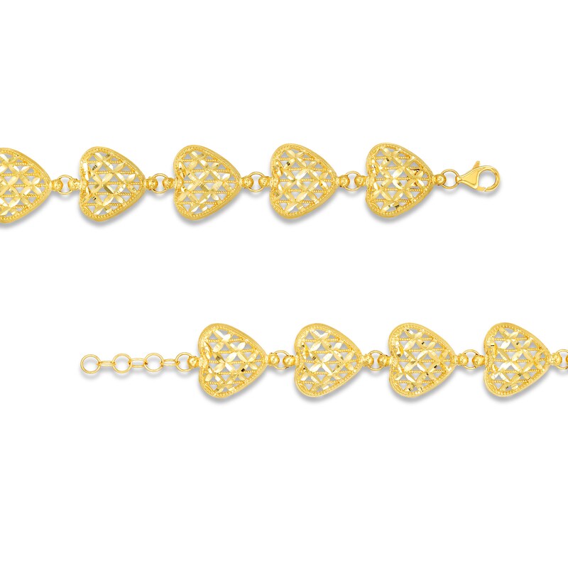 Puffed Lattice Hearts Line Bracelet in 14K Gold - 7.5"|Peoples Jewellers