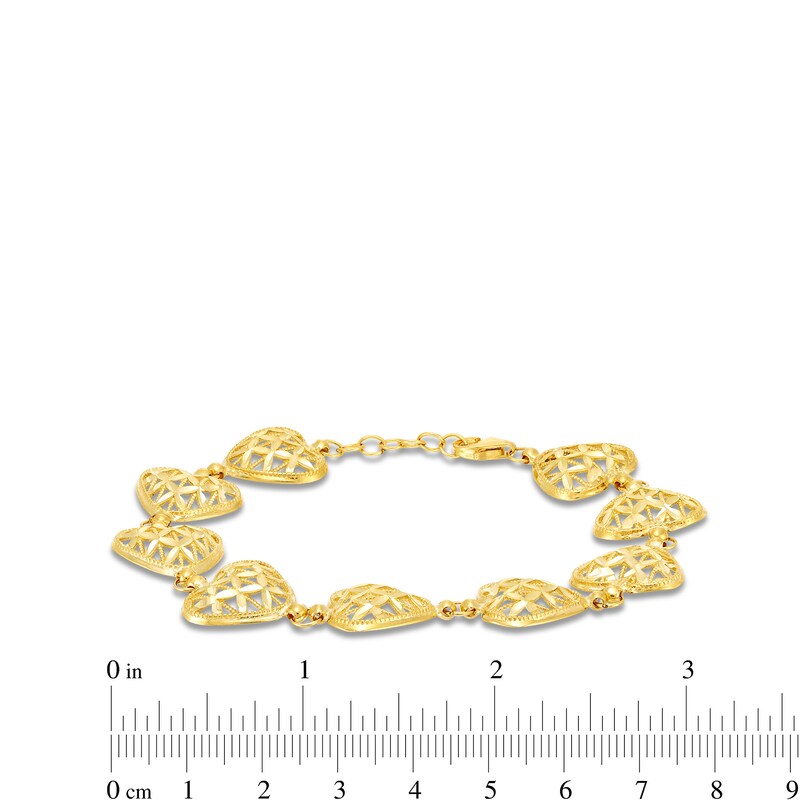 Puffed Lattice Hearts Line Bracelet in 14K Gold - 7.5"|Peoples Jewellers