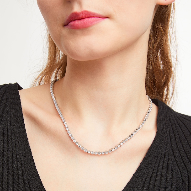Main Image 2 of 10.00 CT. T.W. Certified Lab-Grown Diamond Diamond Tennis Necklace in 10K White Gold (I/I1) - 18"