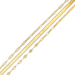 Paper Clip, Herringbone and Valentino Triple Strand Bracelet in 14K Gold - 8.0"