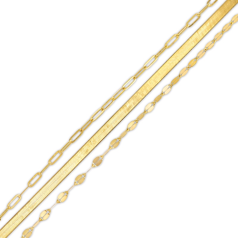Paper Clip, Herringbone and Valentino Triple Strand Bracelet in 14K Gold - 8.0"