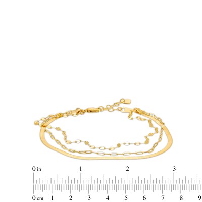 Paper Clip, Herringbone and Valentino Triple Strand Bracelet in 14K Gold - 8.0"