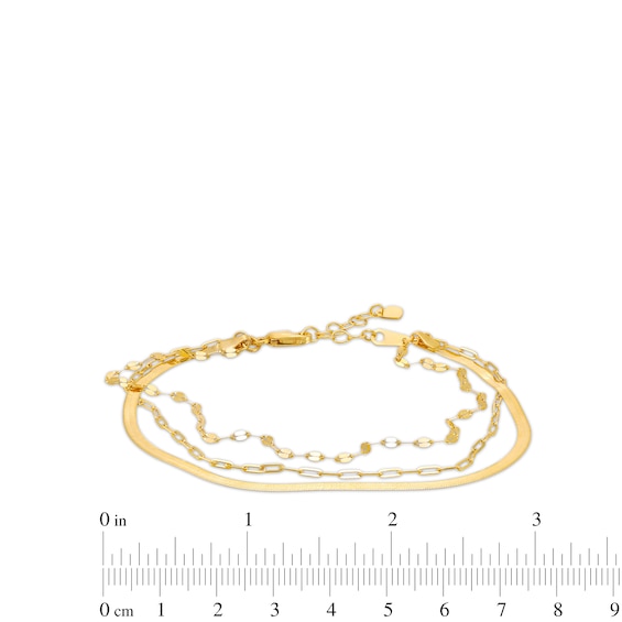 Paper Clip, Herringbone and Valentino Triple Strand Bracelet in 14K Gold - 8.0"