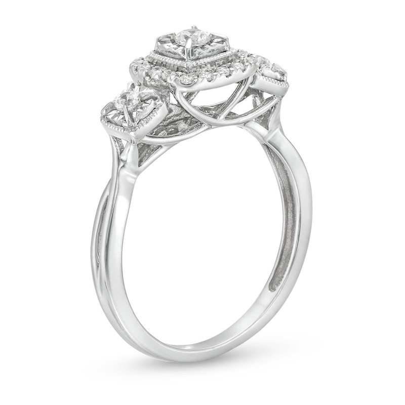 0.25 CT. T.W. Diamond Cushion Frame Miracle Past Present Future® Vintage-Style Engagement Ring in 10K White Gold|Peoples Jewellers