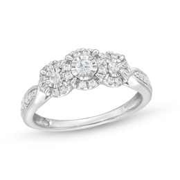 0.25 CT. T.W. Diamond Frame Miracle Past Present Future® Engagement Ring in 10K White Gold