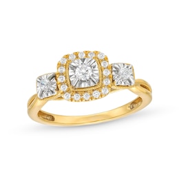 0.25 CT. T.W. Diamond Cushion Frame Miracle Past Present Future® Vintage-Style Engagement Ring in 10K Gold