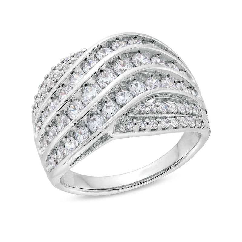 1.50 CT. T.W. Diamond Wavy Multi-Row Ring in 10K White Gold|Peoples Jewellers