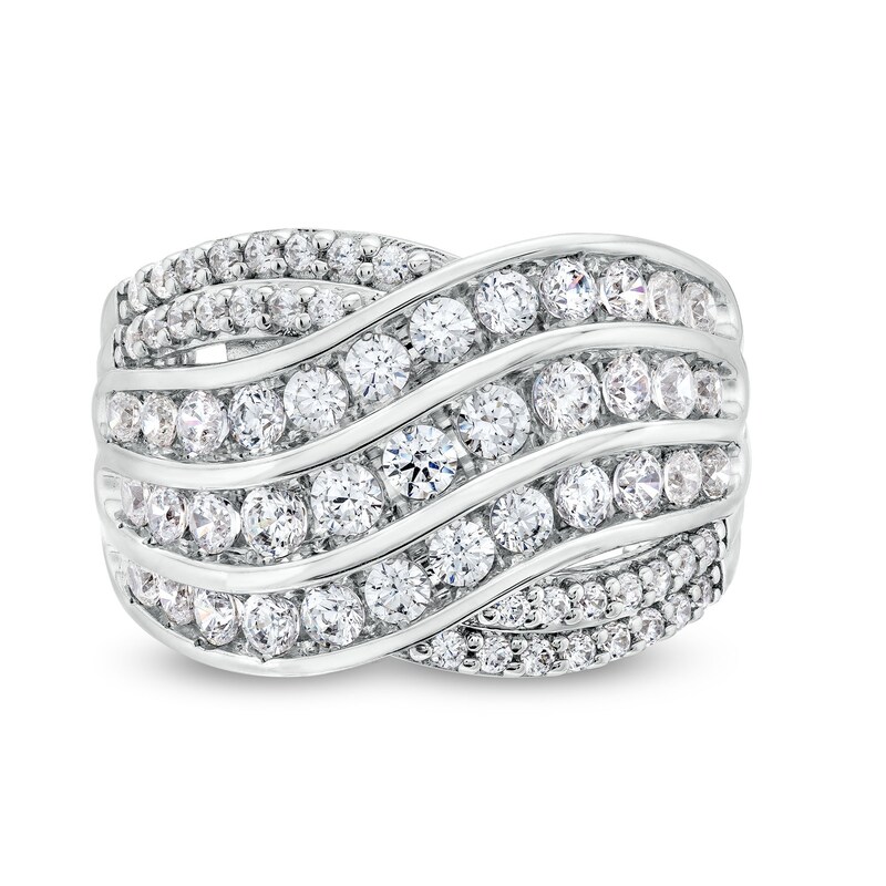 Main Image 4 of 1.50 CT. T.W. Diamond Wavy Multi-Row Ring in 10K White Gold